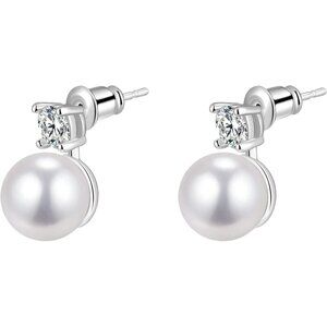Women's Elegant Lightweight Casual Silver Pearl Drop Dangle Earrings Jewelry